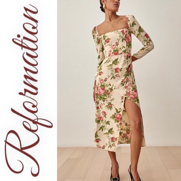 NWT REFORMATION Hilda Floral Rose Dress In Jardin, Size 4 - Picture 4 of 9